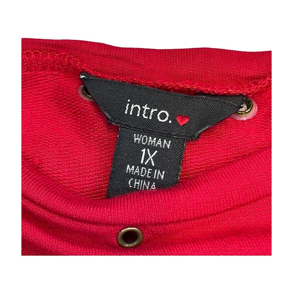 Intro Blouse Top Women's 1X Red Asymmetrical Hem Round Neck 3/4 Sleeve Pullover - Picture 3 of 7